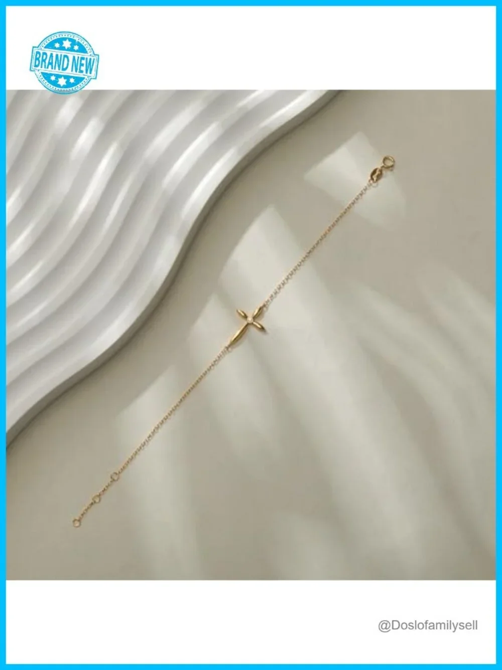 14K Gold Plated 925 Sterling Silver Cross CZ Link Bracelet